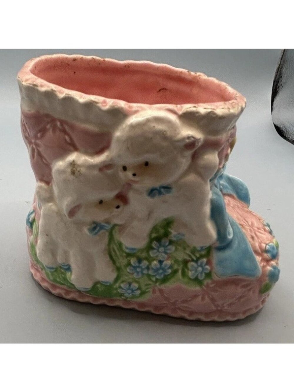 Vintage Pink Parma Lamb Quilted Kitschy Mid Century Baby Bootie Planter Japan